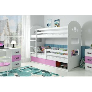 Gyerek emeletes ágy DOMINIK tárolóhellyel 80x160 cm - fehér Rózsaszín