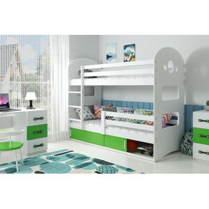 Gyerek emeletes ágy DOMINIK tárolóhellyel 80x160 cm - fehér Zöld