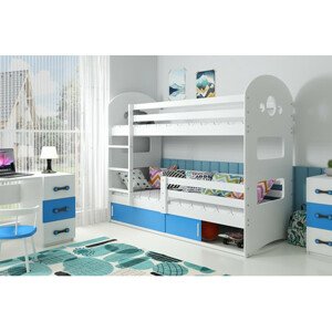 Gyerek emeletes ágy DOMINIK tárolóhellyel 80x160 cm - fehér Kék