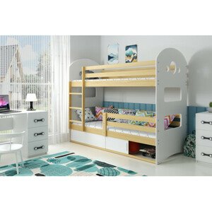 Gyerek emeletes ágy DOMINIK tárolóhellyel 80x190 cm - fenyő Fehér