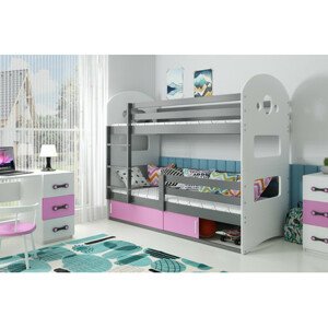 Gyerek emeletes ágy DOMINIK tárolóhellyel 80x190 cm - grafit Rózsaszín