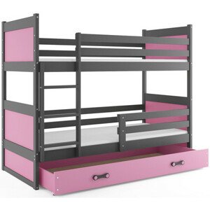 Gyerek emeletes ágy RICO 200x90 cm Rózsaszín Szürke