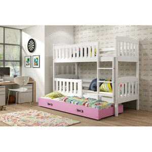 Gyerek emeletes ágy KUBUS kihúzható ággyal 80x190 cm - fehér Rózsaszín