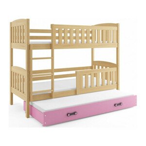 Gyerek emeletes ágy KUBUS kihúzható ággyal 90x200 cm - fenyő Rózsaszín