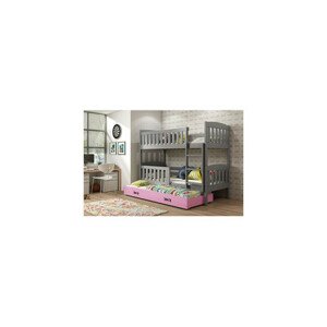 Gyerek emeletes ágy KUBUS kihúzható ággyal 90x200 cm - grafit Rózsaszín