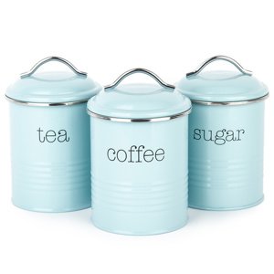 Kávé, tea, cukor tárolódoboz készlet, kék